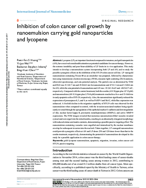 (PDF) Inhibition of colon cancer cell growth by nanoemulsion carrying