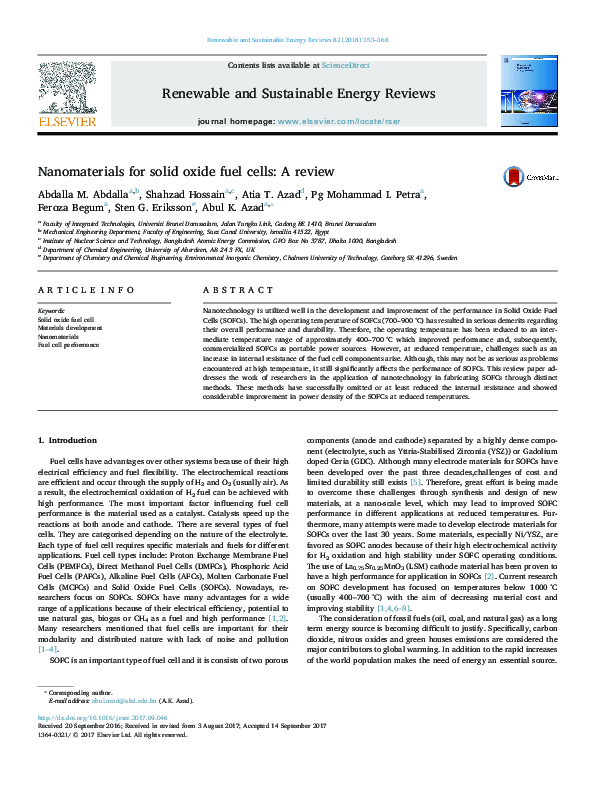 (PDF) Nanomaterials for solid oxide fuel cells: A review