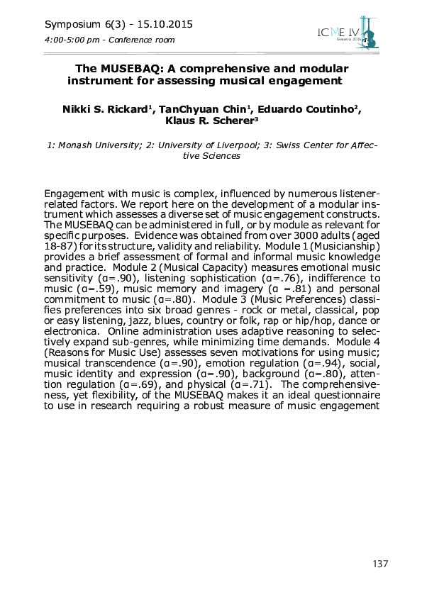 (PDF) The MUSEBAQ: a Comprehensive and Modular Instrument for Assessing ...