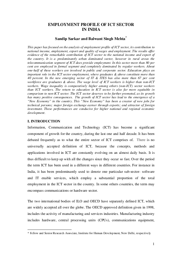 (PDF) Employment Profile of the ICT Sector in India