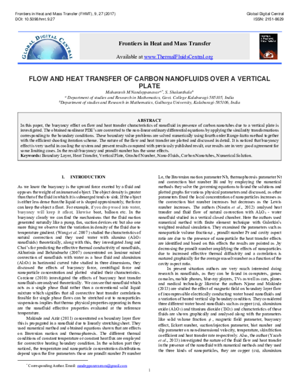 (PDF) Flow and Heat Transfer of a Carbon Nanofluids Over Verticle Plate