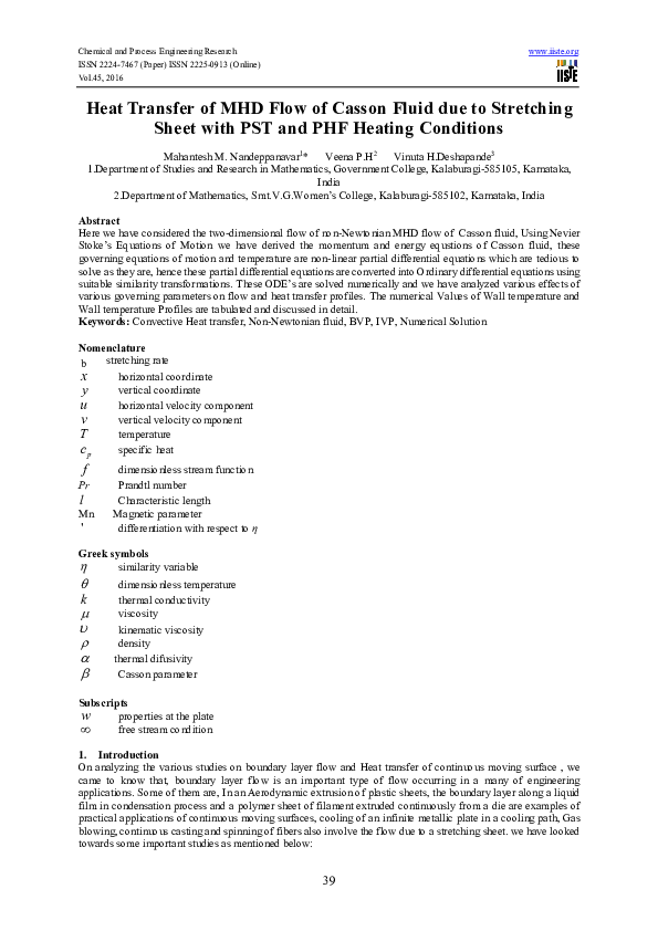 (PDF) Heat Transfer of MHD Flow of Casson Fluid due to Stretching Sheet ...