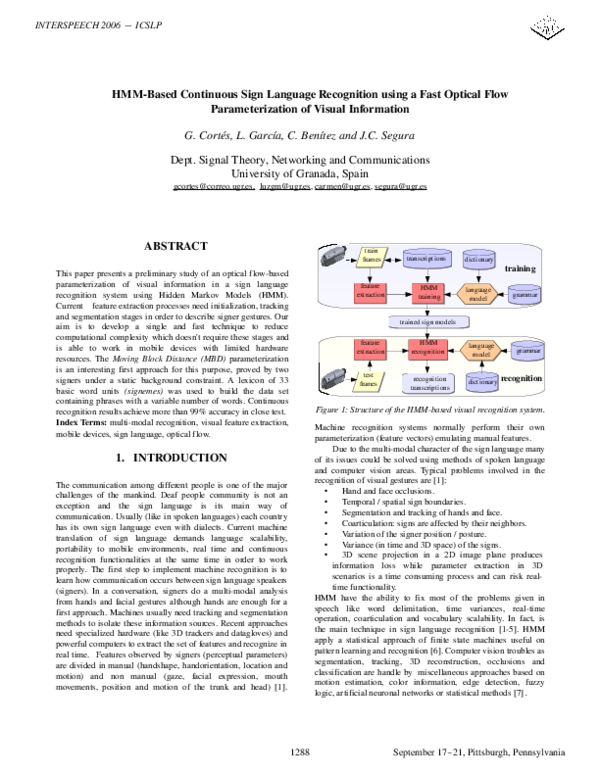 (PDF) HMM-based continuous sign language recognition using a fast ...