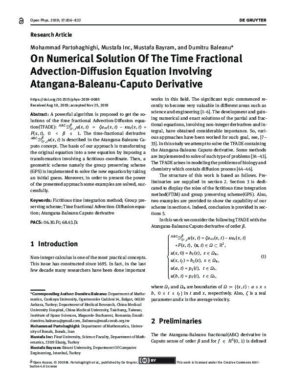 (PDF) On Numerical Solution Of The Time Fractional Advection-Diffusion ...