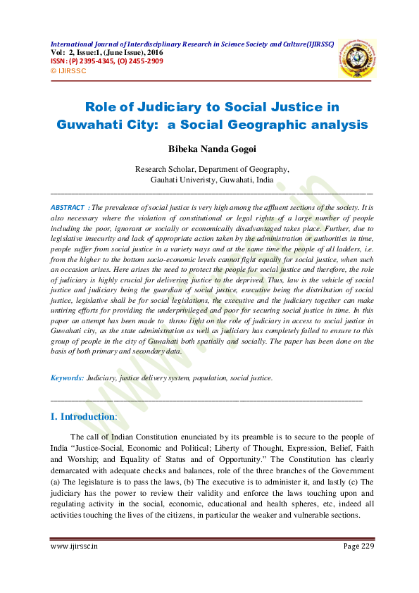 (PDF) Role of Judiciary to social Justice in Guwahati city: a social ...