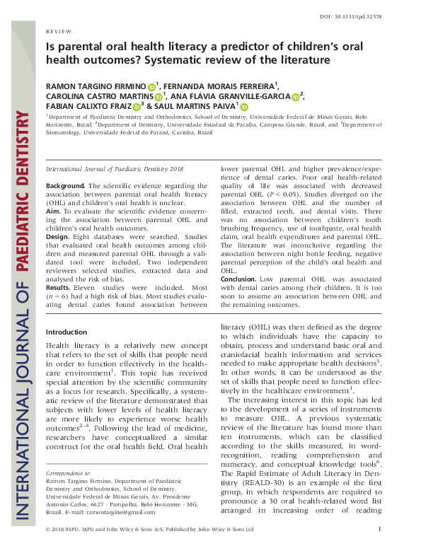 (PDF) Is parental oral health literacy a predictor of children's oral ...