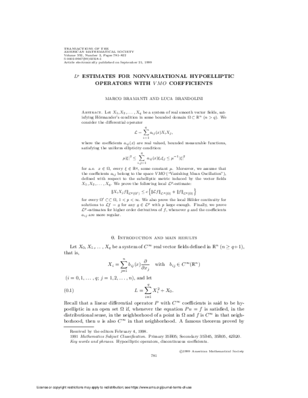 (PDF) $L^p$ estimates for nonvariational hypoelliptic operators with ...