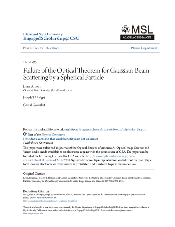 (PDF) Failure of the optical theorem for Gaussian-beam scattering by a ...
