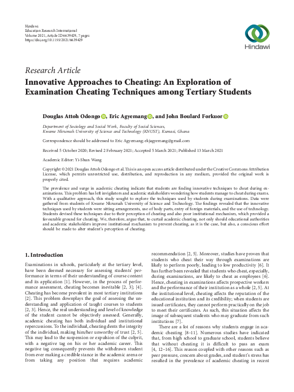 (PDF) Innovative Approaches to Cheating: An Exploration of Examination ...