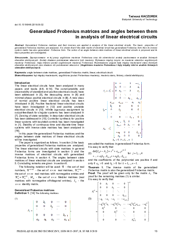 (PDF) Generalized Frobenius matrices and angles between them in ...