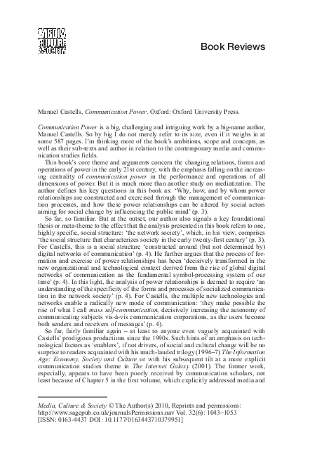 (PDF) Book Reviews: Manuel Castells, Communication Power. Oxford ...