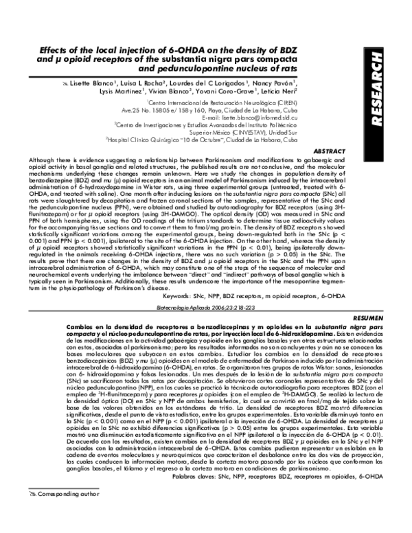 (PDF) Effects of the local injection of 6-OHDA on the density of BDZ ...