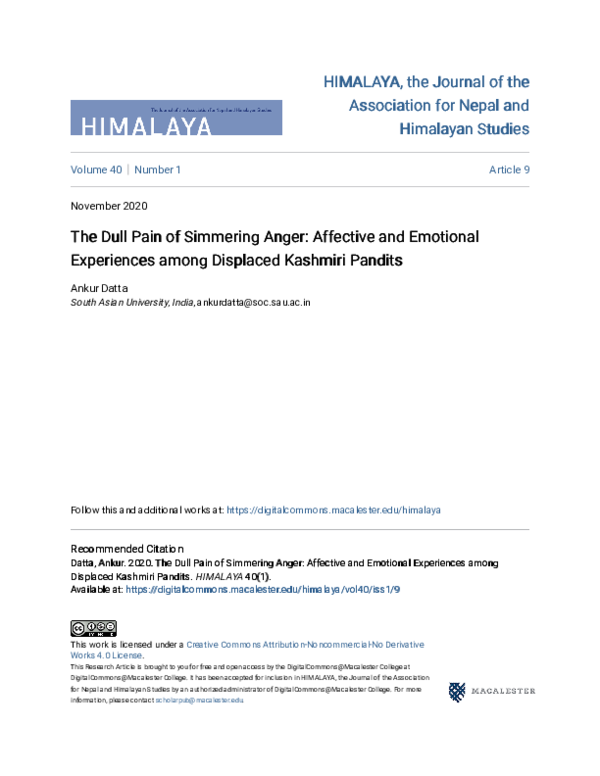 (PDF) The Dull Pain of Simmering Anger Affective and Emotional ...