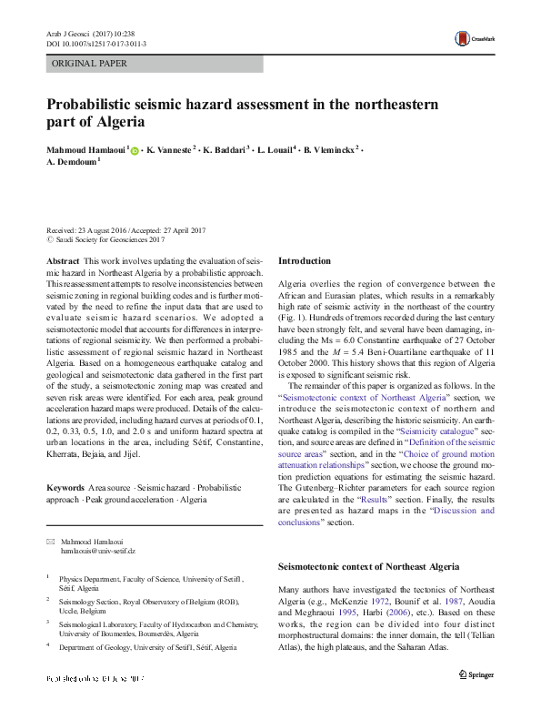 (PDF) Probabilistic Seismic Hazard Assessment in Northeast of Iran