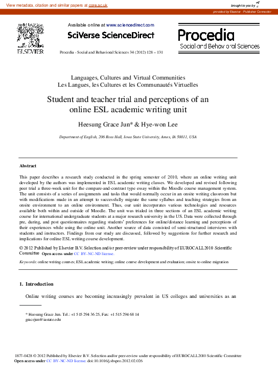 (PDF) Student and teacher trial and perceptions of an online ESL ...