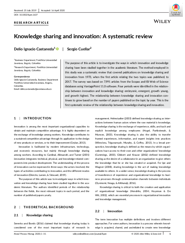 (PDF) Knowledge sharing and innovation: A systematic review