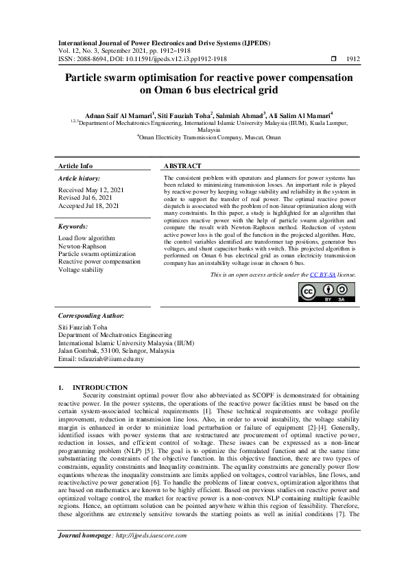 (PDF) Particle swarm optimisation for reactive power compensation on ...