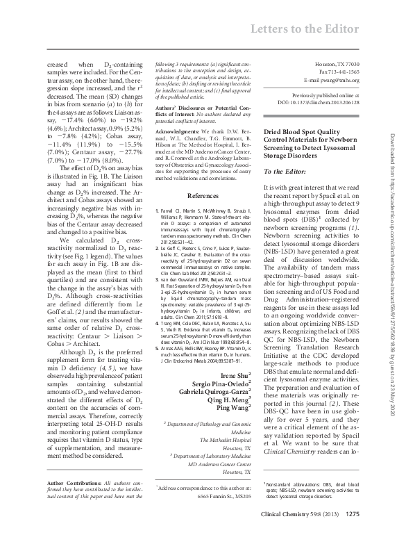 (PDF) Dried Blood Spot Quality Control Materials for Newborn Screening ...