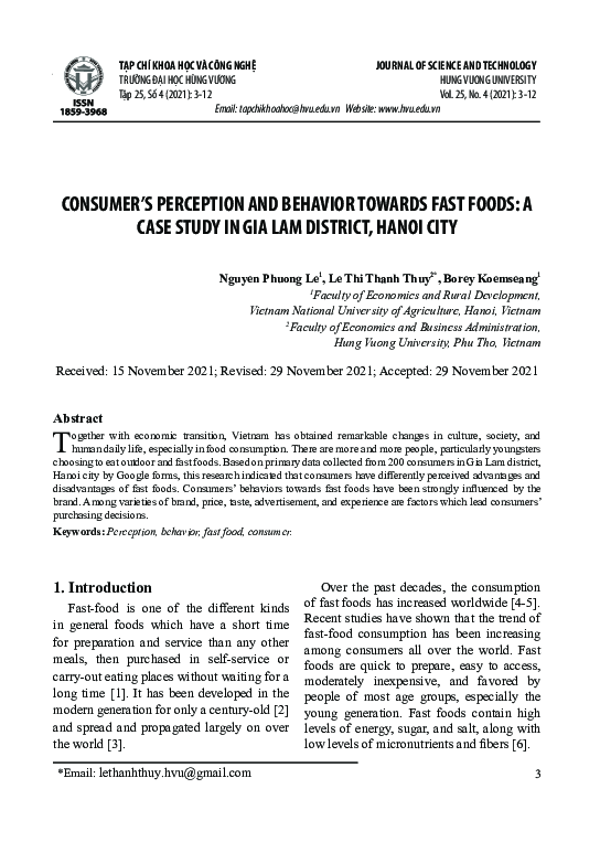 (PDF) Consumer behaviour and perception towards fast food, case study