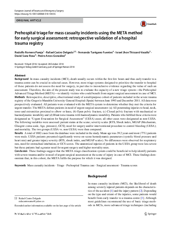 (PDF) Prehospital triage for mass casualty incidents using the META ...