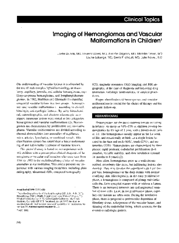 (PDF) Imaging of hemangiomas and vascular malformations in children