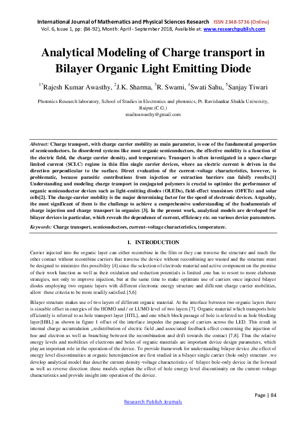 (PDF) Analytical Modeling of Charge transport in Bilayer Organic Light ...