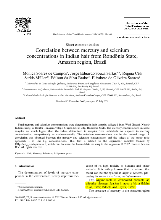 (PDF) Correlation between mercury and selenium concentrations in Indian ...