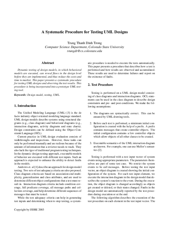 (PDF) A Systematic Procedure for Testing UML Designs