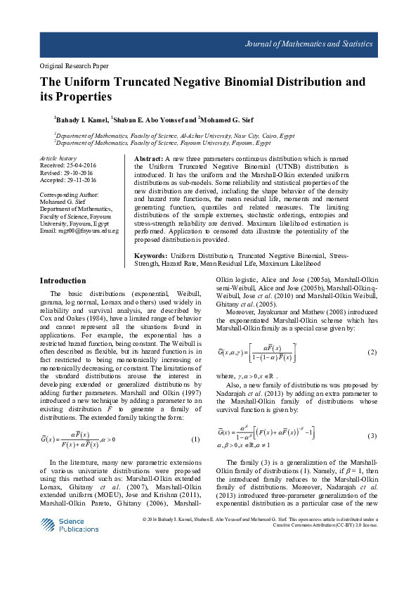 (PDF) The Uniform Truncated Negative Binomial Distribution and its ...