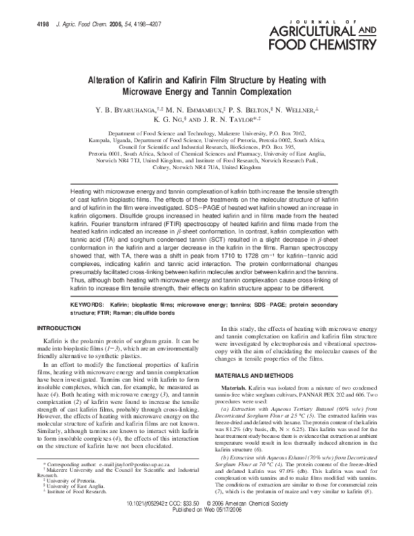 (PDF) Alteration of Kafirin and Kafirin Film Structure by Heating with ...