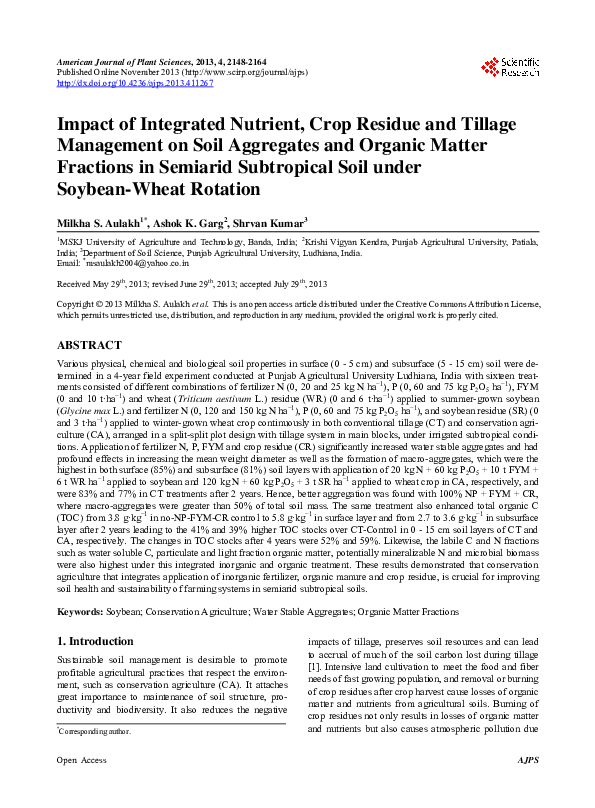 (PDF) Impact of Integrated Nutrient, Crop Residue and Tillage ...