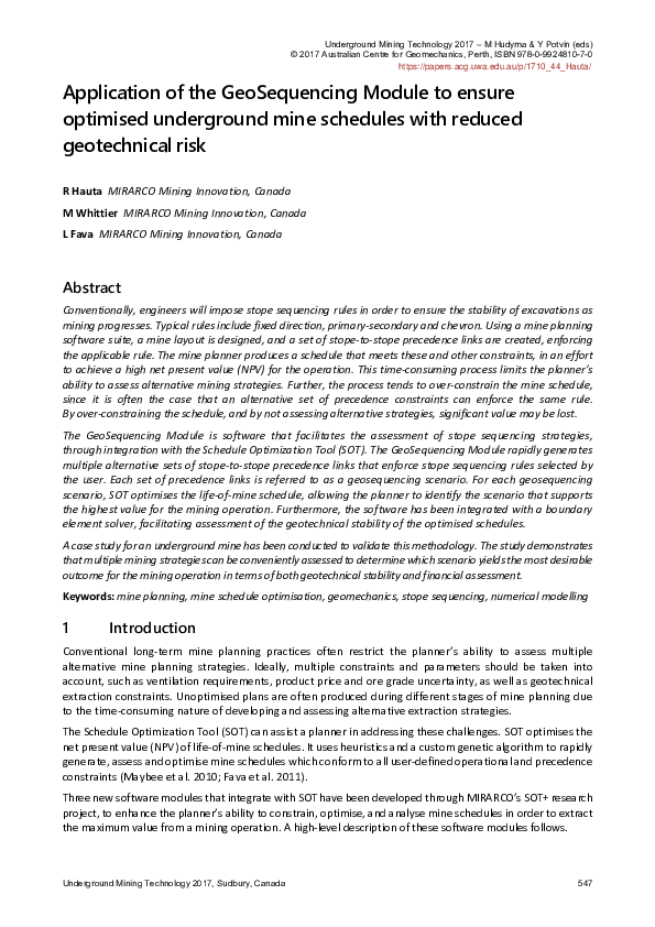 (PDF) Application of the GeoSequencing Module to ensure optimised ...
