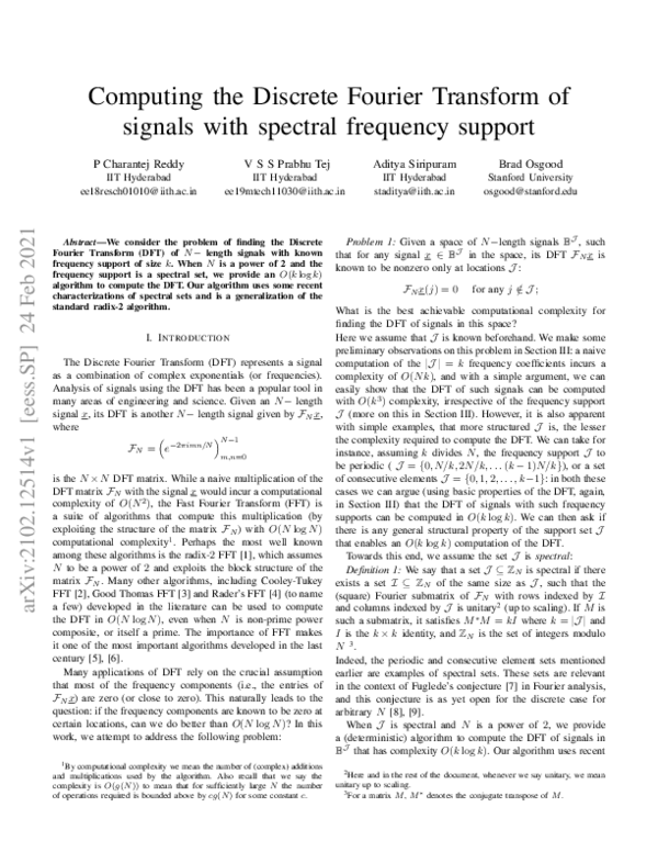 (PDF) Computing the Discrete Fourier Transform of signals with spectral ...