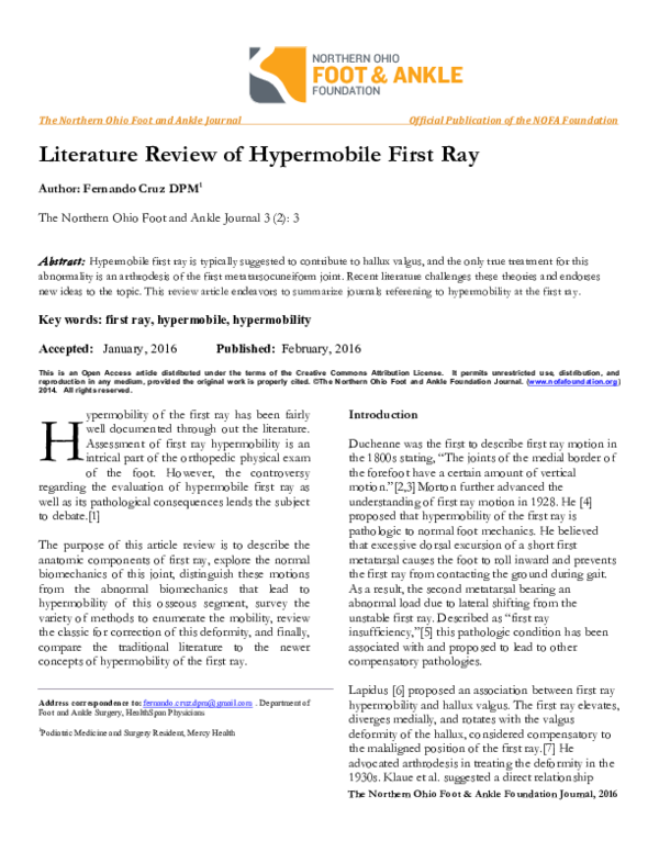 (PDF) Literature Review of Hypermobile First Ray Author