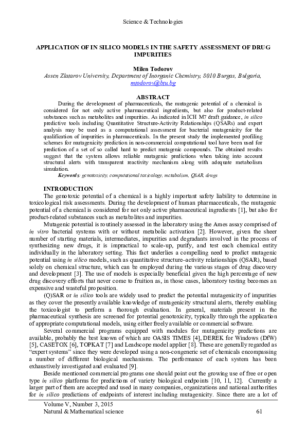 (PDF) Application of in Silico Models in the Safety Assessment of Drug ...