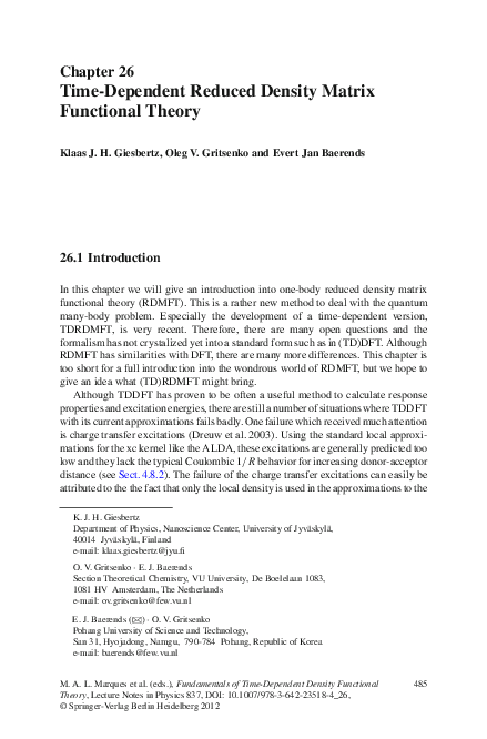 (PDF) Time-Dependent Reduced Density Matrix Functional Theory
