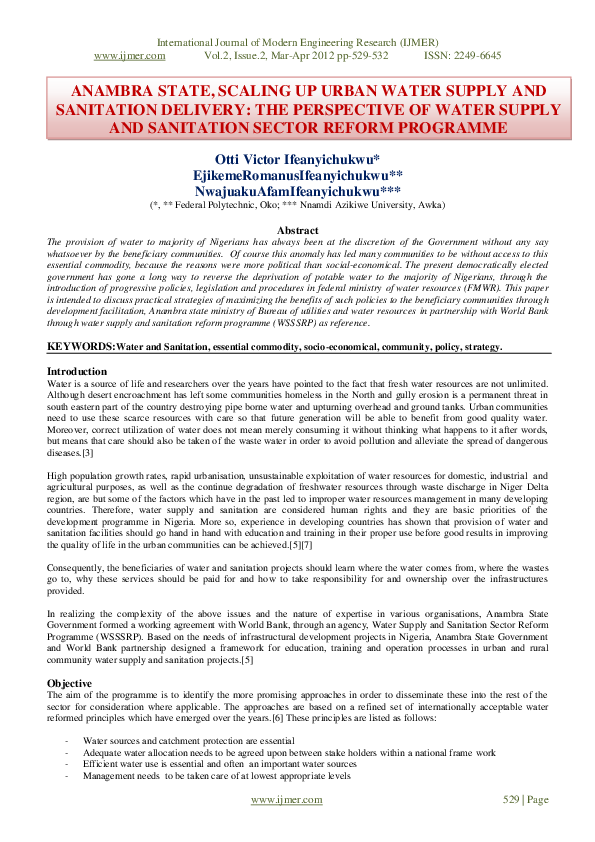 (PDF) Anambra State, Scaling Up Urban Water Supply and Sanitation ...