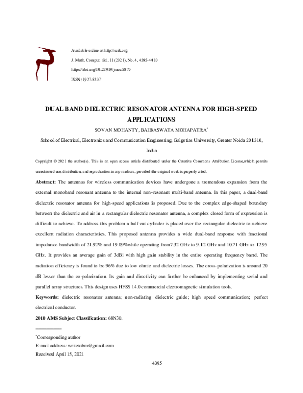 (PDF) Dual band dielectric resonator antenna for high-speed applications