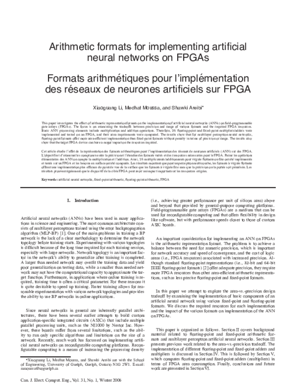 (PDF) Arithmetic formats for implementing artificial neural networks on ...