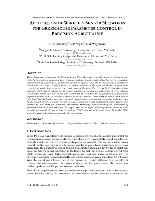(PDF) Application of Wireless Sensor Networks for Greenhouse Parameter ...