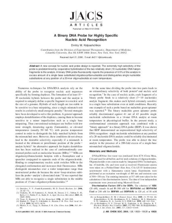 (PDF) A Binary DNA Probe for Highly Specific Nucleic Acid Recognition