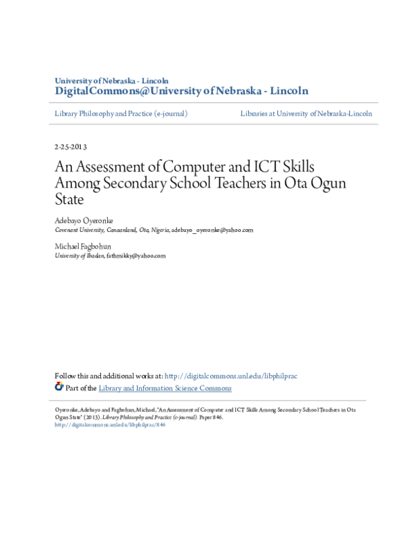 (PDF) An Assessment Of Computer And Ict Skills Among Secondary School ...