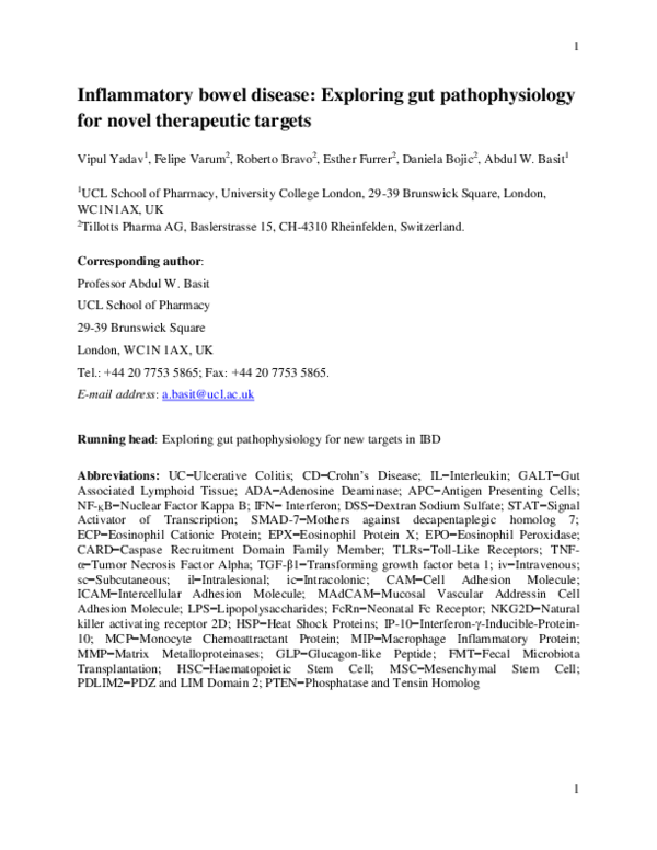 (PDF) Inflammatory bowel disease: exploring gut pathophysiology for ...
