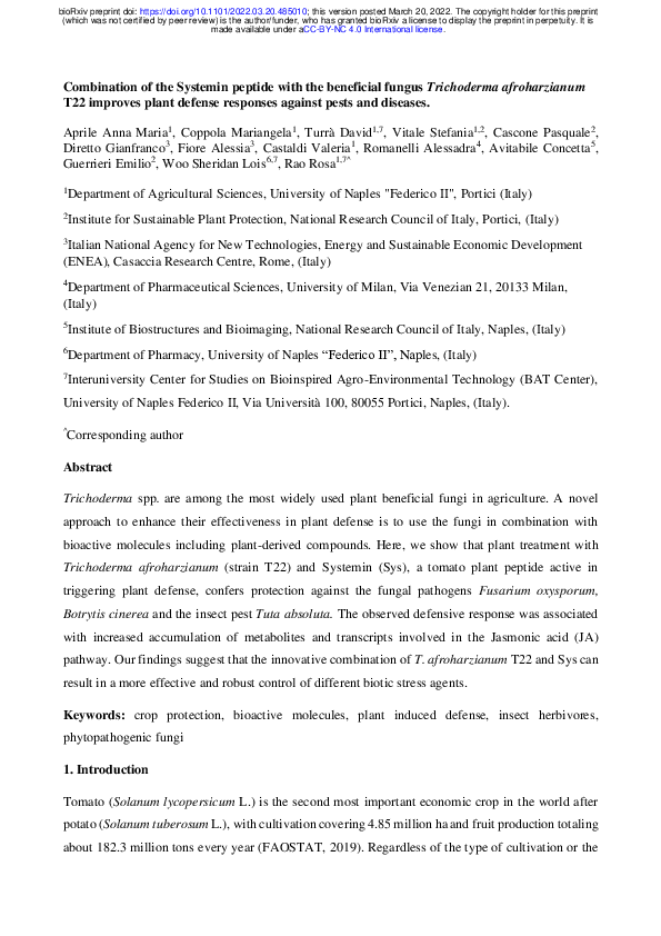 (PDF) Combination of the Systemin peptide with the beneficial fungus ...