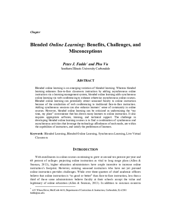 (PDF) Blended Online Learning : Benefits , Challenges , and Misconceptions