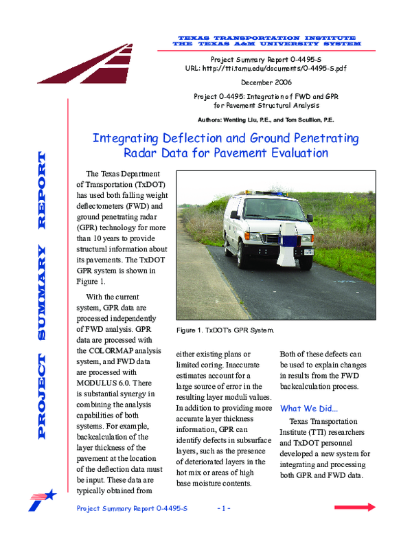 (PDF) PAVECHECK: Integrating Deflection and Ground Penetrating Radar ...