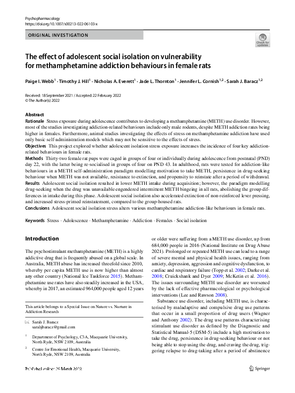 (PDF) The effect of adolescent social isolation on vulnerability for ...