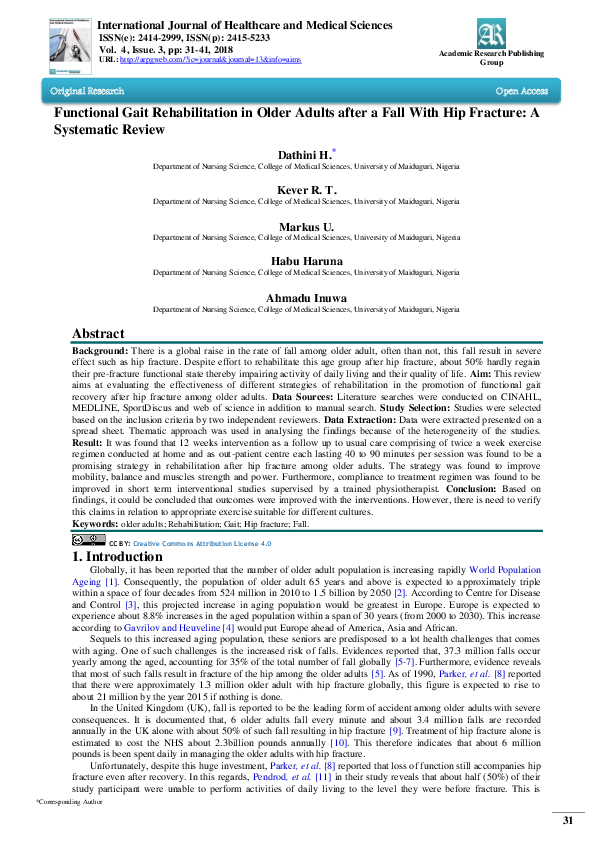 (PDF) Functional Gait Rehabilitation in Older Adults after a Fall With ...