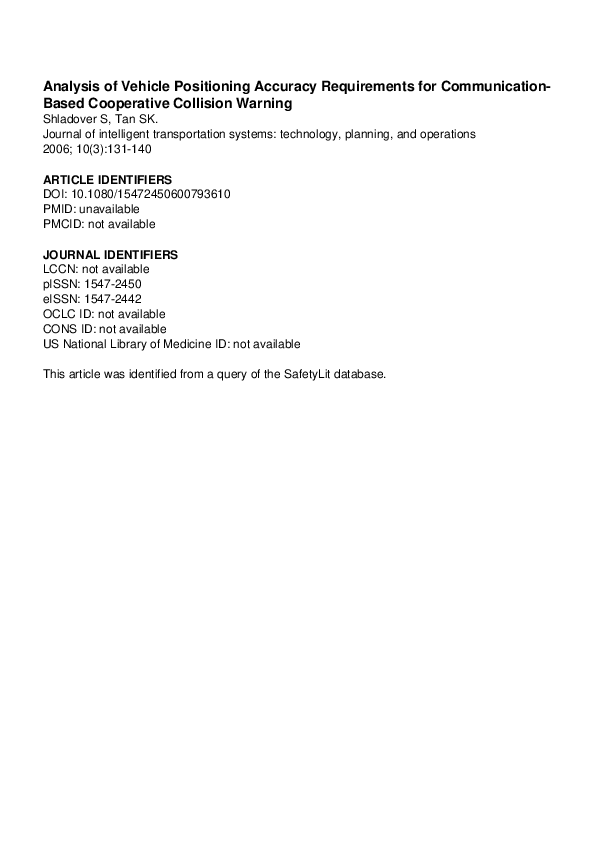 (PDF) Analysis of Vehicle Positioning Accuracy Requirements for ...
