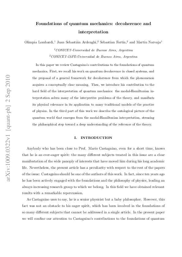 (PDF) Foundations of Quantum Mechanics: Decoherence and Interpretation